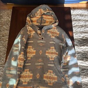 Pendleton Men's light blue and Orange Chief Joseph Patterned Hoodie Henley.